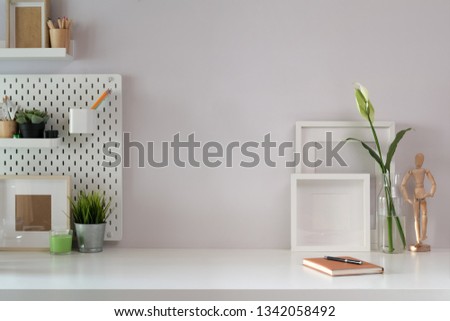 Workspace mock up poster and office accessories with copy space