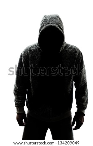 Mysterious man in silhouette isolated on white background