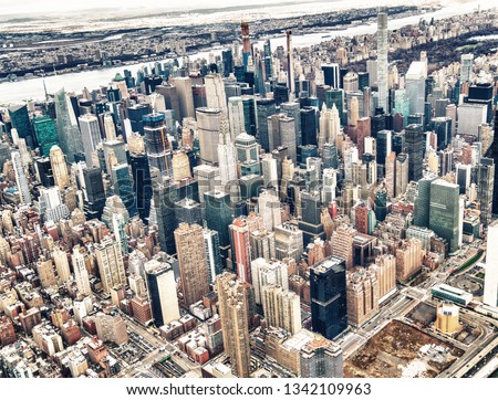 New York City from the sky, Manhattan view from helicopter.