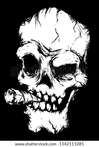 skull Smoking a cigar and smiling vector illustration print
