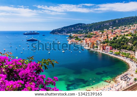 Villefranche sur Mer, France. Seaside town on the French Riviera (or Côte d'Azur). Royalty-Free Stock Photo #1342139165