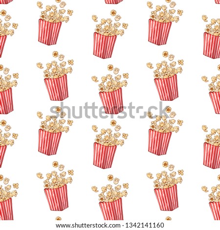 Pattern of vector illustrations on the fast food theme: popcorn box. Isolated objects for your design. Each object can be changed and moved.