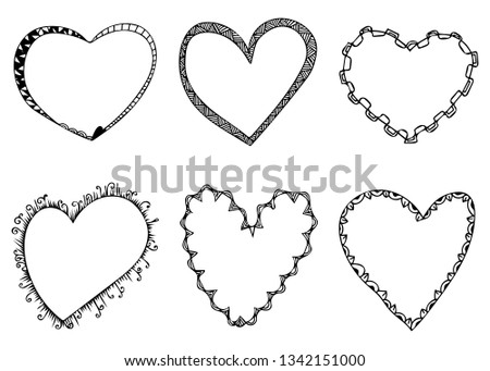 Set of heart shaped doodle lines hand drawn frames vector illustration