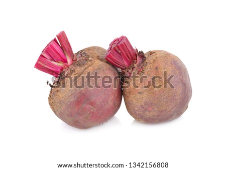 whole fresh beetroot with stem on white background