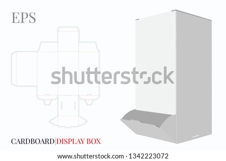 Dispenser Box, Cardboard Display Box Template with die cut lines. Vector with die cut, laser cut. White, blank, clear, isolated mock-up on white background with perspective view. Packaging Design Royalty-Free Stock Photo #1342223072