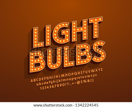 Vector Light Bulbs retro style Font. Electric vintage Alphabet Letters for Entertainment and Event Marketing Royalty-Free Stock Photo #1342224545