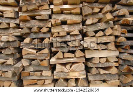 Dry oak wood pieces for fireplace.