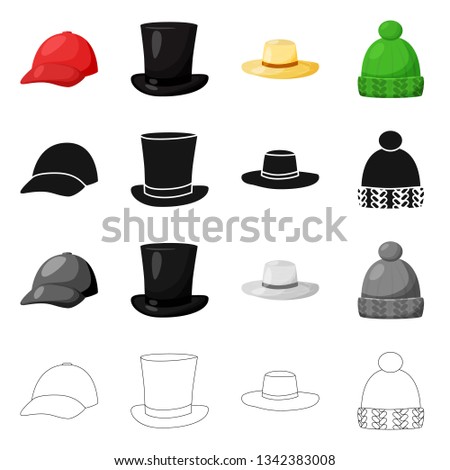 Vector illustration of clothing and cap sign. Set of clothing and beret vector icon for stock.