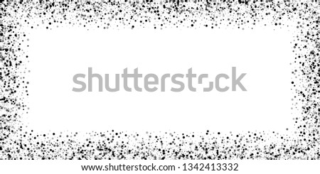 Scattered dense balck dots. Dark points dispersion on white background. Breathtaking grey spots dispersing overlay template. Appealing vector illustration.
