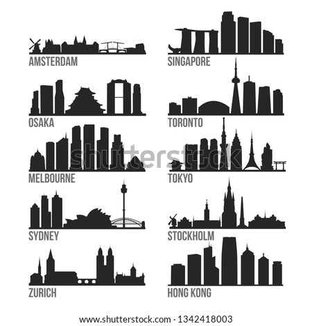 Safest Cities Most Famous Skyline City Silhouette Design Collection Set Pack