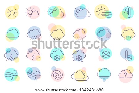 Thin line flat design weather sign icon vector set.