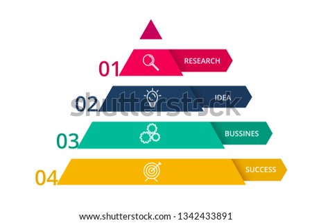 Vector pyramid up arrows infographic, diagram chart, triangle graph presentation. Business timeline concept with 4 options, parts, steps, processes. Icons data info graphic.