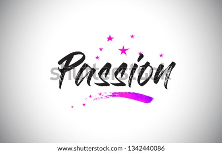 Passion Handwritten Word Font with Vibrant Violet Purple Stars and Confetti Illustration.
