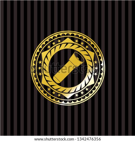 flashlight icon inside golden badge