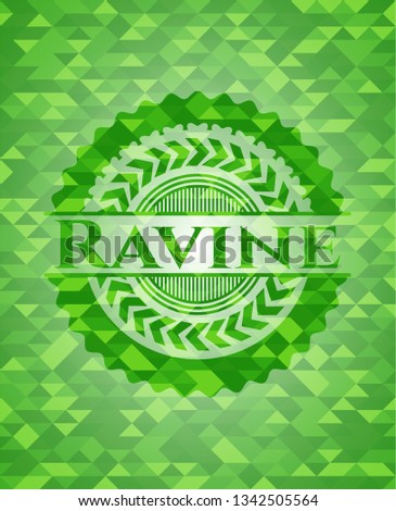 Ravine green emblem with mosaic ecological style background