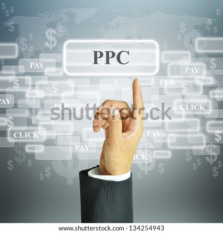 Businessman hand pointing to PPC sign
