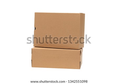 Brown cardboard shoes box with lid for shoe or sneaker product packaging mockup, isolated on white background with clipping path. Royalty-Free Stock Photo #1342551098