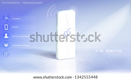 Internet Technology. Banner or Landing Page. 5G. Realistic Modem. 3d Effects. Line Icons Set of Future Technology. Royalty-Free Stock Photo #1342555448