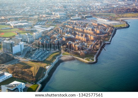Boston area aerial waterfront harbor
