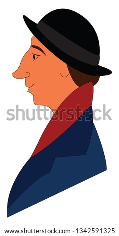 Profile picture of a man in blue coat  red scarf and black hat vector illustration 