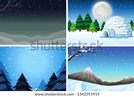Set of winter scene illustration