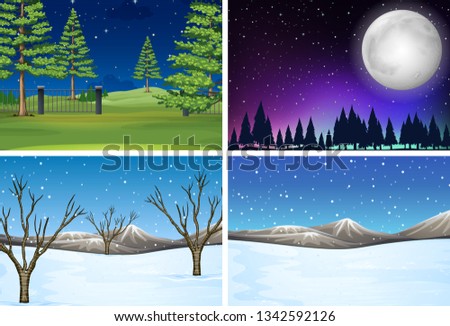 Set of nature landscape scene illustration