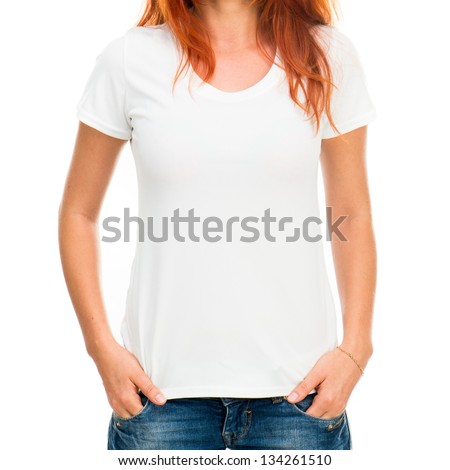 white t shirt on a girl with perfect body