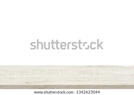 Empty wooden table top isolated on white background - can be used for display or montage your products.