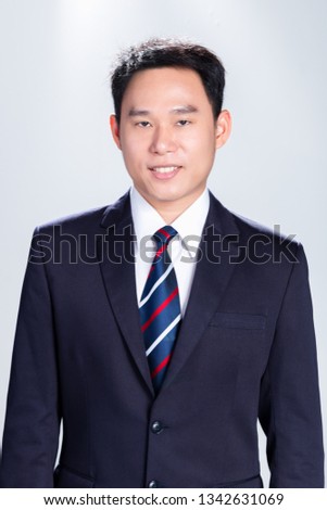 Portrait businessman with card photo isolated on white background