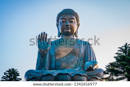 Famous bronze statue of Lantau Bronze Buddha in Hong Kong