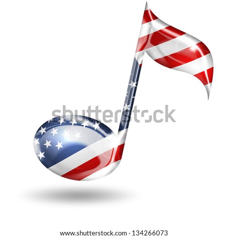 musical note with american flag colors on white background
