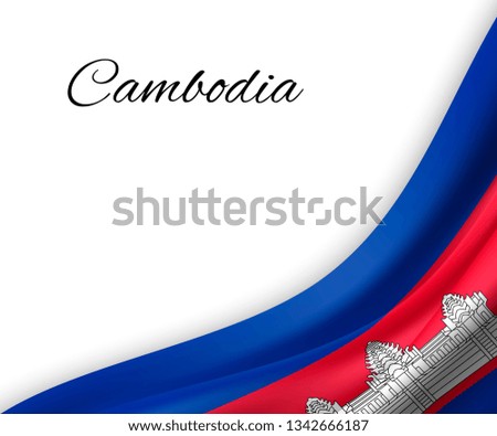 waving flag of Cambodia on white background. Template for independence day. vector illustration