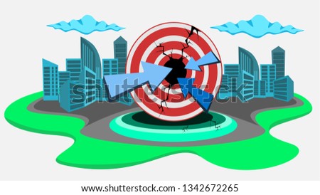Vector illustration Targeting,The image of an arrow pointing to the center of target,with a background in the building