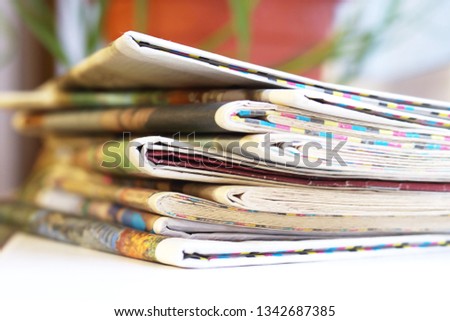Newspapers. Stack of Magazines and Journals, Tabloid Papers with News                        
