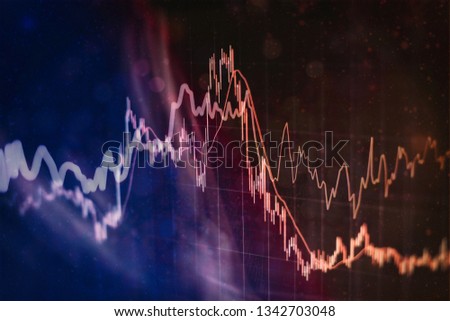 data on a monitor which including of Market Analyze. Bar graphs, Diagrams, financial figures. Forex chart.