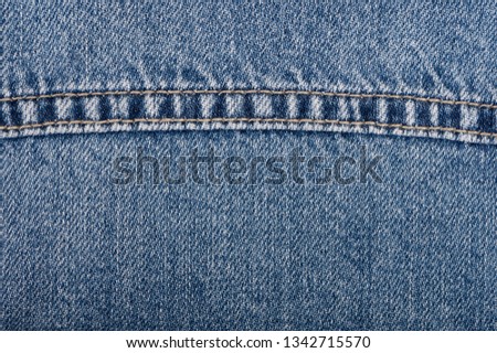 Denim texture in detail (dark blue jeans), fabric texture background with copy space, flat lay