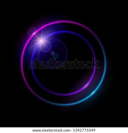Vibrant neon circle with glow. Colorful round frame for advertising, banner, card with space for text. Abstract luminous background
