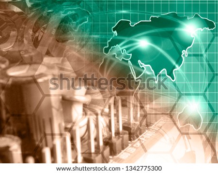 Abstract computer background with electronic device and map.
