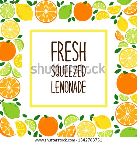 Cute Citrus Fruits Lemon, Lime and Orange background in vivid tasty colors ideal for Fresh Lemonade banners, package etc