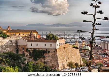 Panorama of Cagliari, "Ghetto degli Ebrei" and ancient bastions. Sardinia, Italy