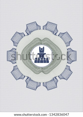 Blue and green money style rosette with motivational speech icon inside