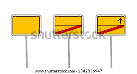 Yellow Empty German City Sign With Free Copy Space - Isolated On White Background