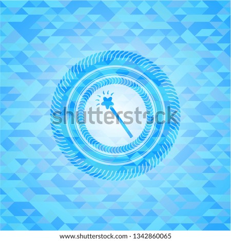 magic stick icon inside realistic light blue mosaic emblem