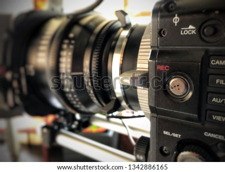Professional video camera close-up on television set