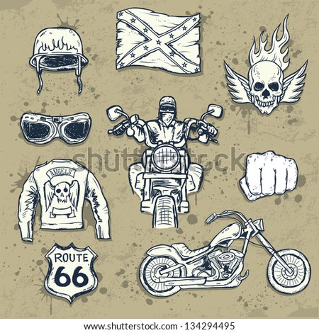 Set of american biker attributes