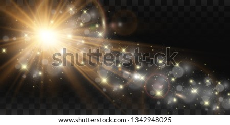 Special lens flash, light effect. The flash flashes rays and searchlight. illust.White glowing light. Beautiful star Light from the rays. The sun is backlit. Bright beautiful star. Sunlight. Glare