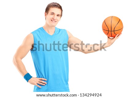 A basketball player posing isolated on white background