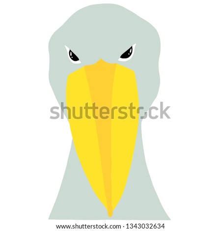 Shoebill stork. Grey and yellow design element stock vector illustration for web, for print