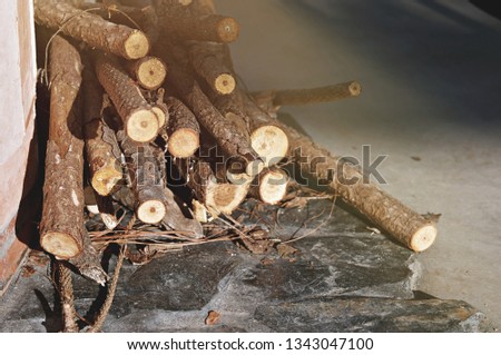 Pile of logs. Woodpile. Wood logs. Background of Firewood.
