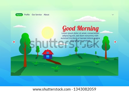 Morning View House at park web Banner Vector